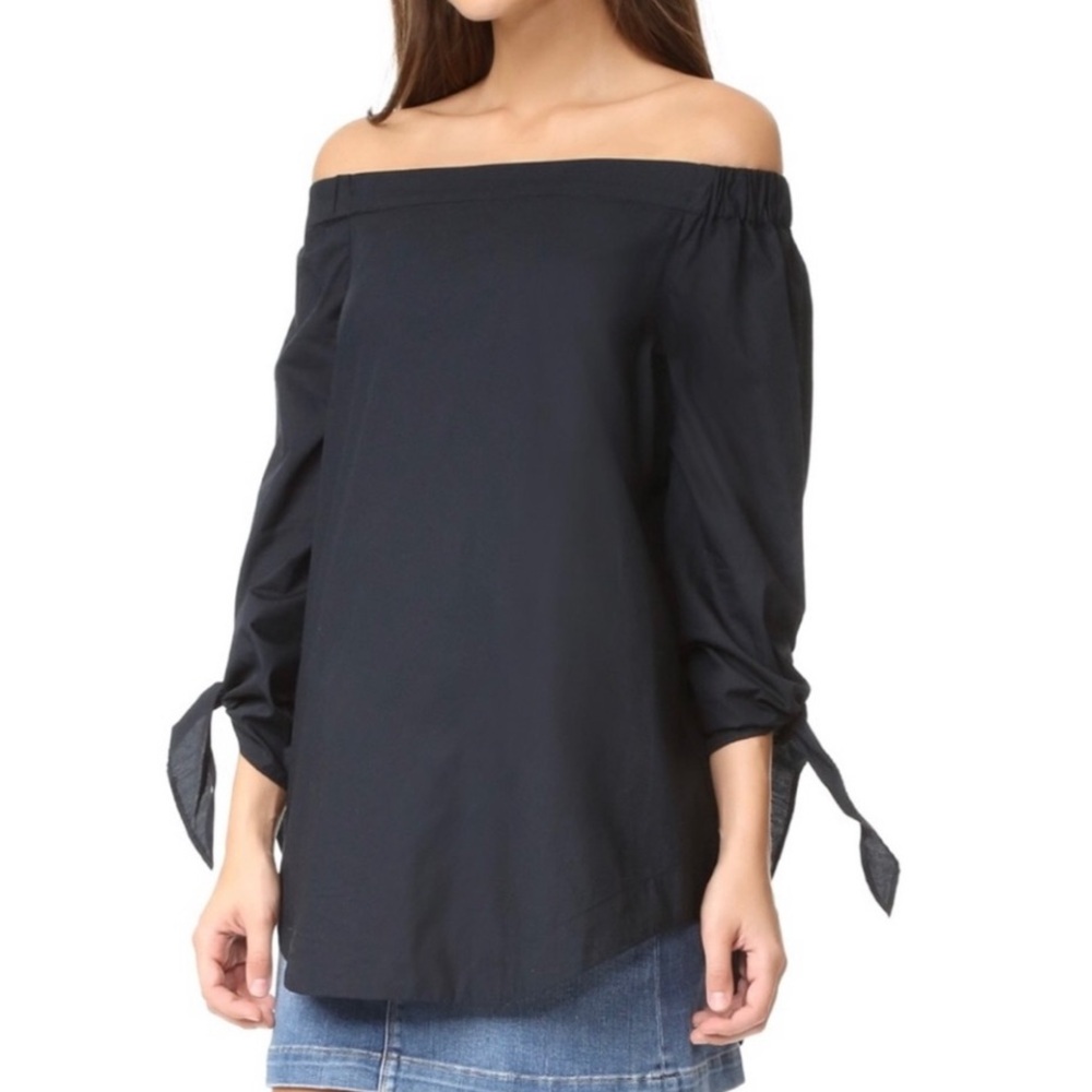 Free People Tie Sleeve Off The Shoulder Strapless Navy Blue Top Small